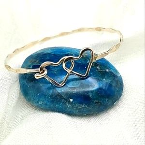 Vintage Sterling Silver Pure .925 Double Heart Bangle Bracelet 7" Artisan